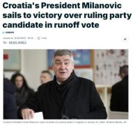 克罗地亚总统米拉诺维奇赢得连任 并发表胜选演